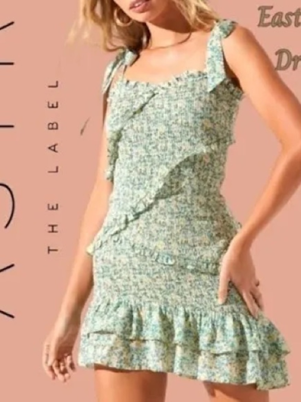 Astr Floral Tie-Shoulder Ruffle Mini Dress in Mint Green